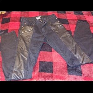 Tripp NYC Black Leather Striped Jeans